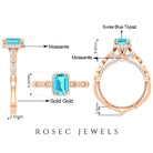 3 CT Octagon Shape Swiss Blue Topaz Solitaire with Moissanite Engagement Ring Swiss Blue Topaz - ( AAA ) - Quality - Rosec Jewels