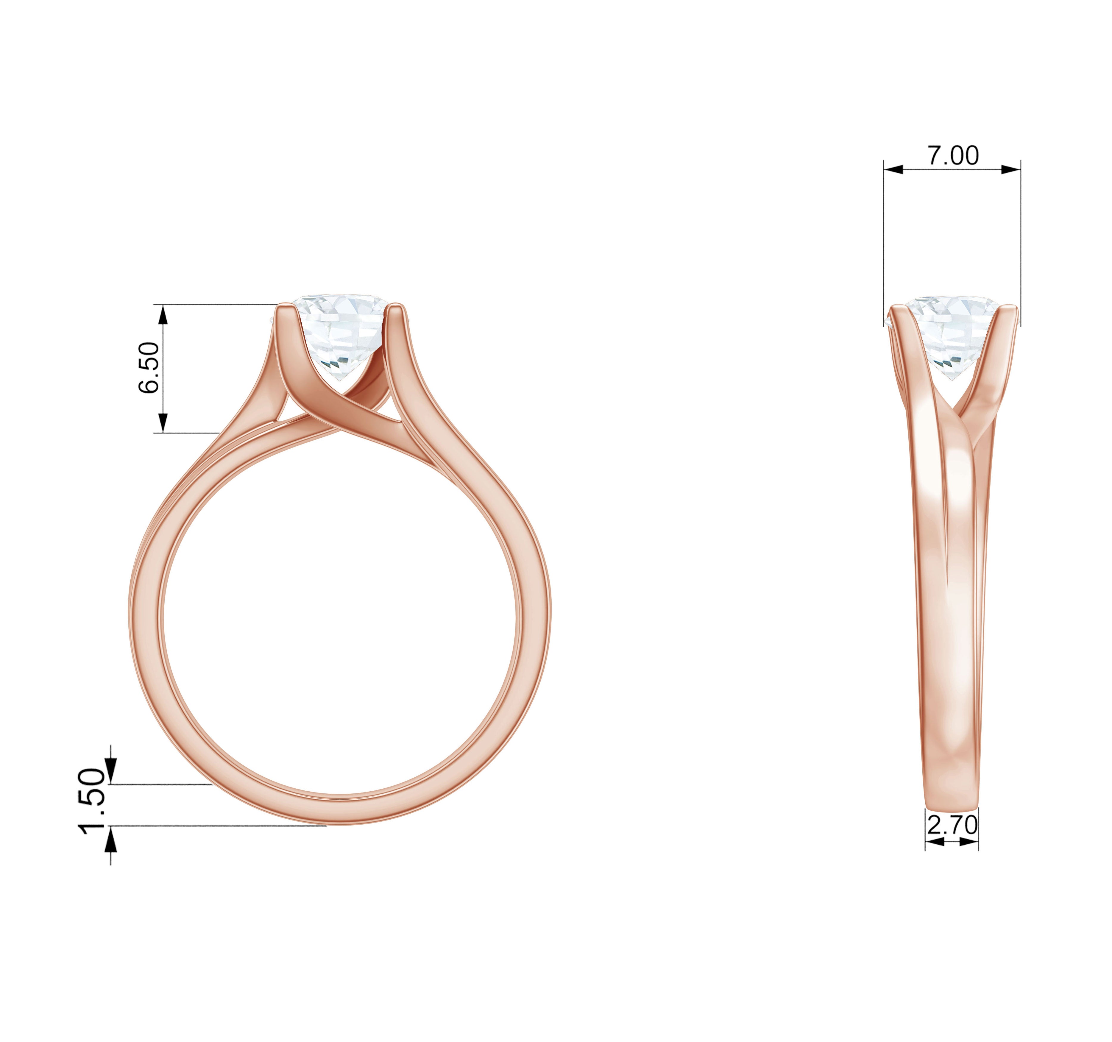 7 MM Round Moissanite Solitaire Ring in Gold Moissanite - ( D-VS1 ) - Color and Clarity - Rosec Jewels